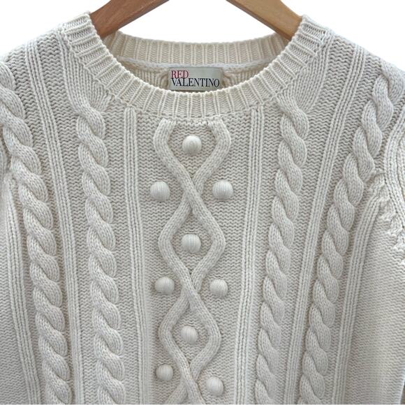 Valentino Red Virgin Wool Cashmere Cable Knit Quiet Luxury Cream Sweater Size XS - Picture 4 of 12